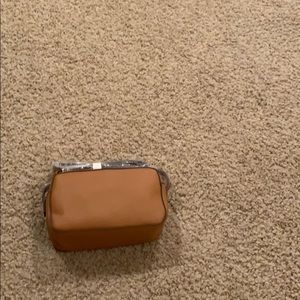 Brown leather side purse with zippered pouch new